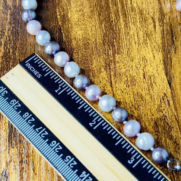 WW 925 Baroque Potato Freshwater Pearl Necklace White Pink Shades Sterling 4577 - Picture 14 of 15
